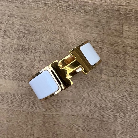 White & gold Hermés large Clic H bracelet - authentic!! Size pm - Picture 2 of 8